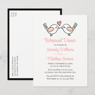 Love Birds Pink Black Lovebirds Rehearsal Dinner  Invitation Postcard