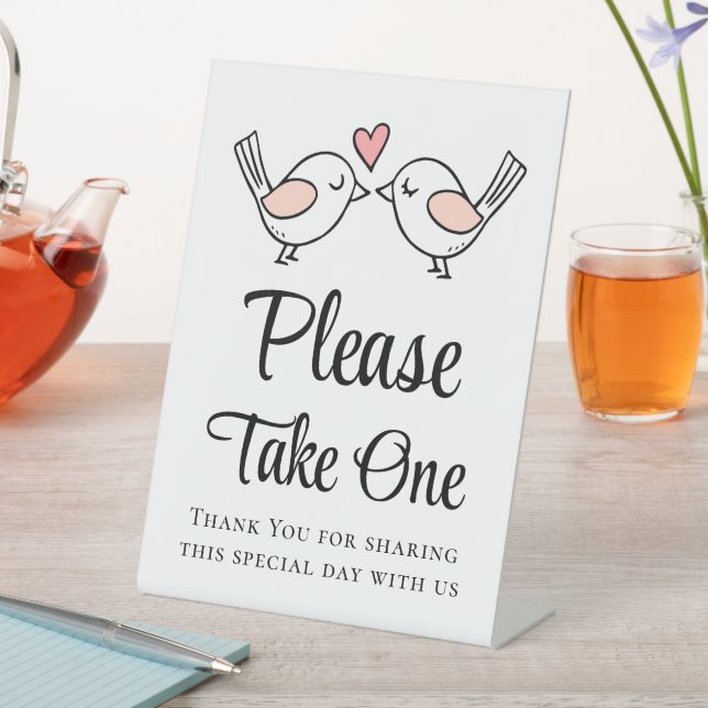 Love Birds Pink Black Lovebirds Wedding Favours  Pedestal Sign (In SItu)