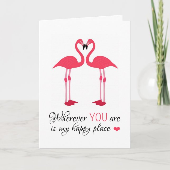 Love Birds Pink Flamingos Holiday Card (Front)