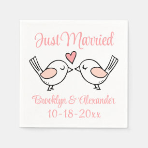Love Birds Pink Just Married Lovebirds Wedding   Napkin