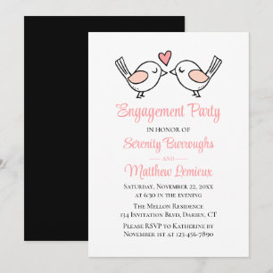 Love Birds Pink Lovebirds Black Wedding Engagement Invitation