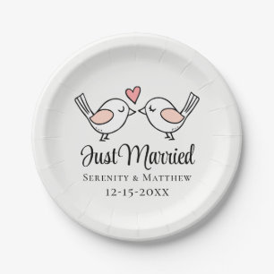 Love Birds Pink Lovebirds Just Married Wedding  Paper Plate