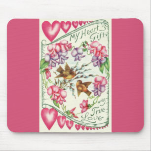Love Birds Pink Vintage Valentine's Day  Mouse Mat