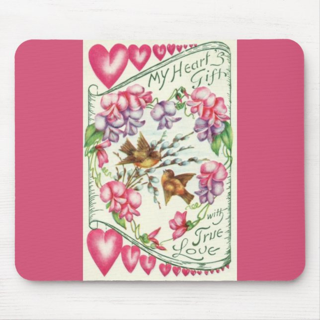 Love Birds Pink Vintage Valentine's Day  Mouse Mat (Front)