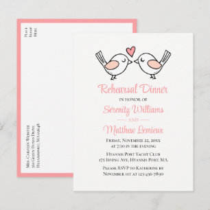 Love Birds Pink Wedding Lovebirds Rehearsal Dinner Invitation Postcard