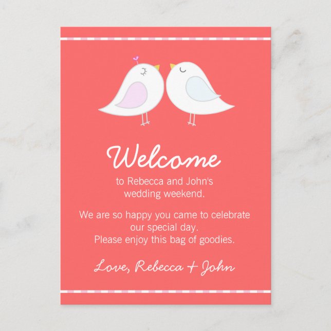 Love Birds Pink Wedding Welcome Card (Front)