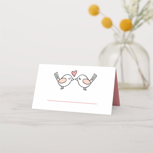 Love Birds Pink White Garden Lovebirds Wedding Place Card (Front)