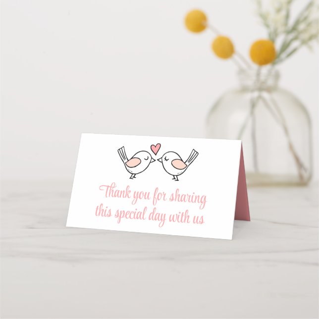 Love Birds Pink White Lovebirds Thank You Wedding Place Card (Front)