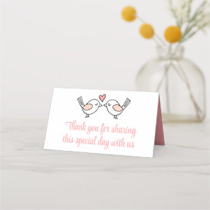 Love Birds Pink White Lovebirds Thank You Wedding Place Card