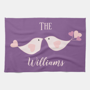 Love Birds purple and pink Tea Towel
