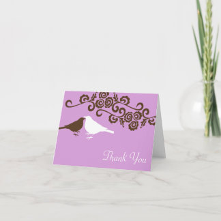 Love birds purple custom photo wedding thank you card