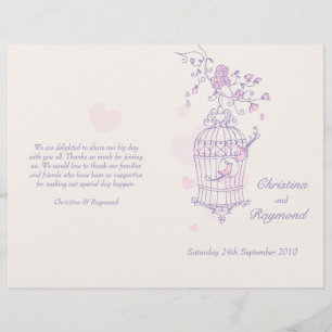 Love birds purple pink large Wedding Programme
