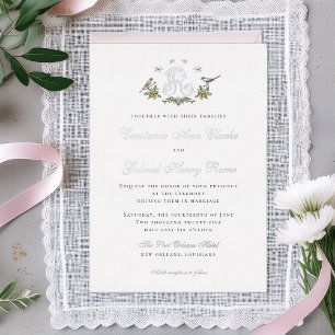 Love Birds "R" Monogram Foil Wedding Invitation