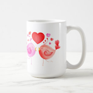 Love birds red pink poem custom valentines mugs