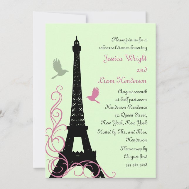 Love Birds Rehearsal Dinner (green) Invitation (Front)