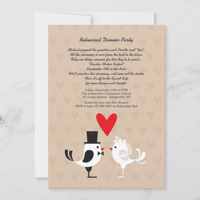Love Birds Rehearsal Dinner Party Invitation (Front)
