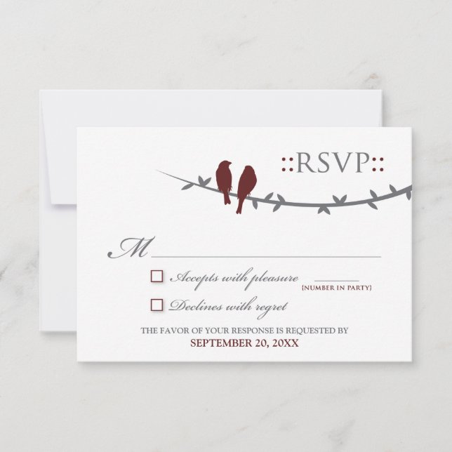 Love Birds RSVP Card (cranberry & white) (Front)