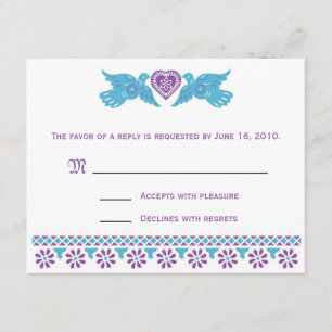 Love Birds RSVP Card - purple and blue