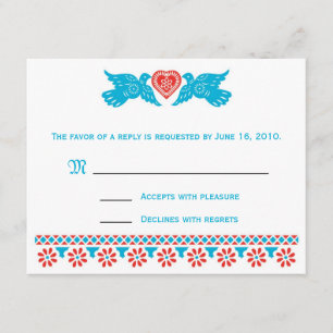 Love Birds RSVP Card - red and blue