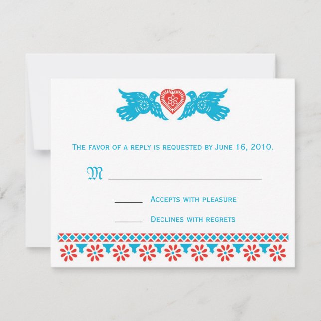 Love Birds RSVP Card - red and blue (Front)
