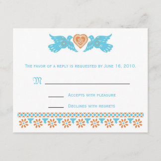 Love Birds RSVP Card - teal and orange