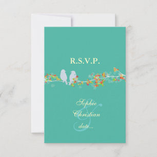 LOVE BIRDS, RSVP/DIY background colour RSVP Card