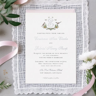Love Birds "S" Monogram Foil Wedding Invitation
