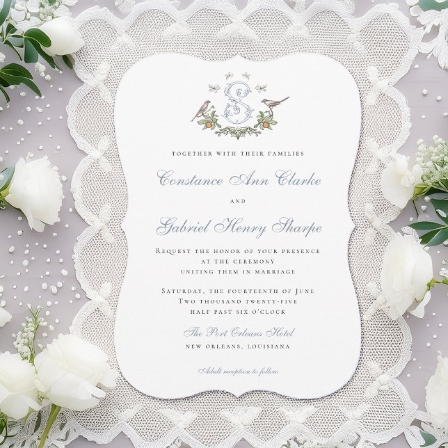 Love Birds "S" Monogram Wedding Invitation (Creator Uploaded)