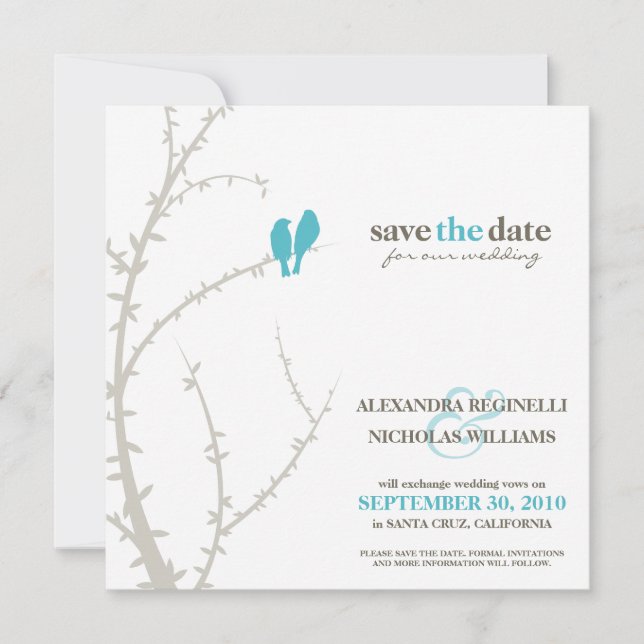 Love Birds Save the Date Announcement (aqua) (Front)