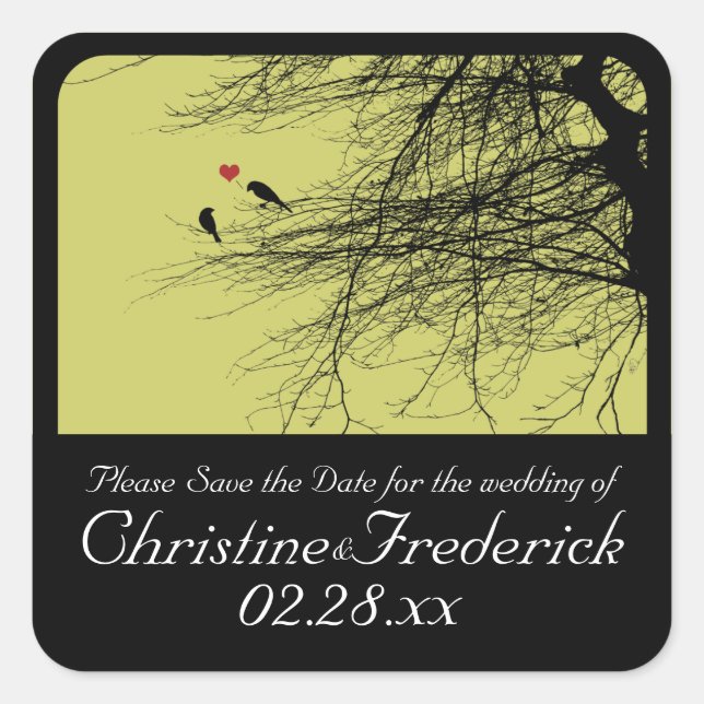 Love Birds, save the date stickers (Front)