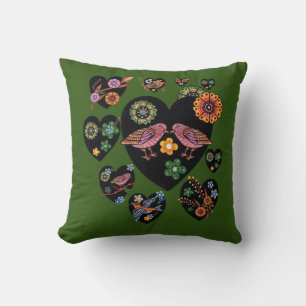 Love Birds Scandinavian Folk Art Cushion