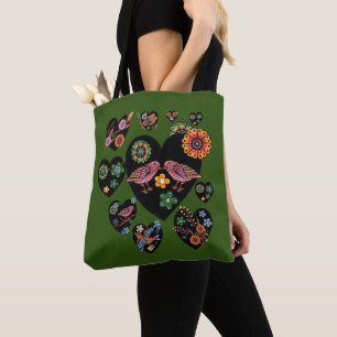 Love Birds Scandinavian Folk Art Tote Bag