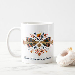 Love Birds Scandinavian Folk Art Valentine's Day Coffee Mug