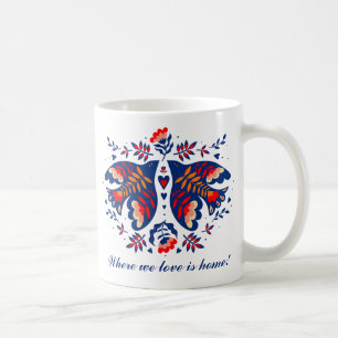 Love Birds Scandinavian Folk Art Valentine's Day Coffee Mug