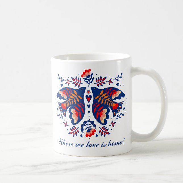 Love Birds Scandinavian Folk Art Valentine's Day Coffee Mug (Right)