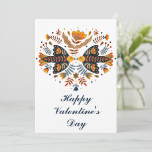 Love Birds Scandinavian Folk Art Valentine's Day Holiday Card