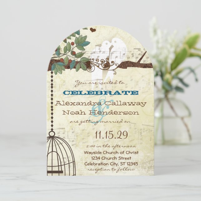 Love Birds Sitting In a Tree Wedding Invite (Standing Front)