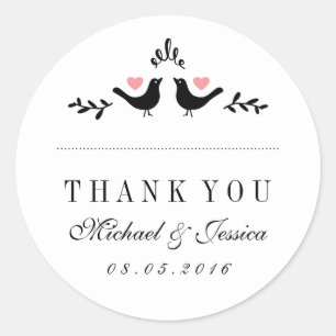 Love Birds Small Hearts Wedding Thank You Sticker