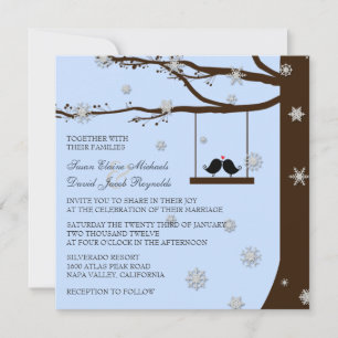 Love Birds Snowflakes Oak Tree Winter Wedding Invitation