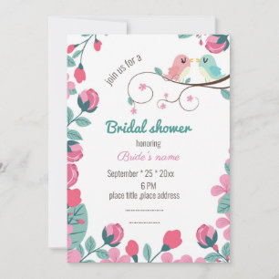 love birds spring floral bridal shower invitation