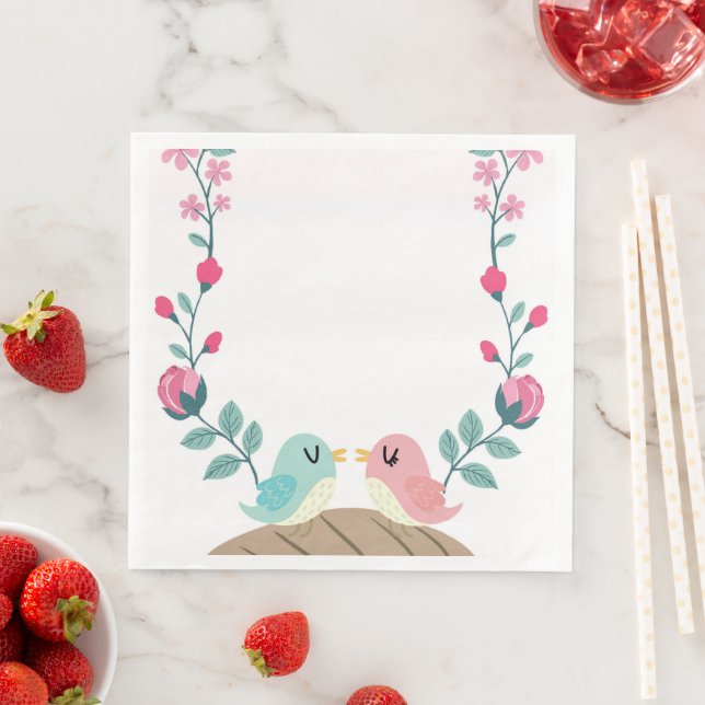 love birds spring flowers napkin (Insitu)