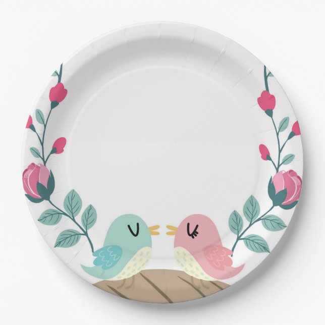 love birds spring flowers paper plate (Front)