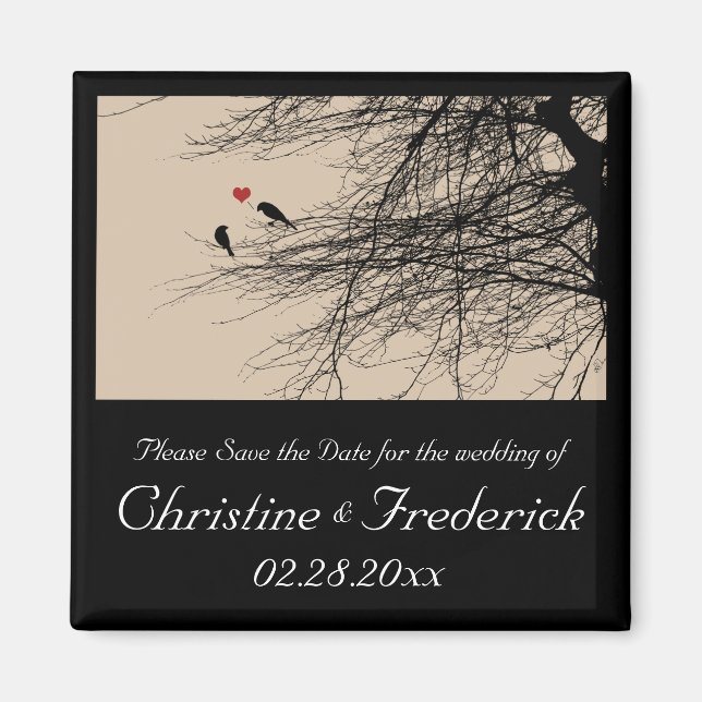 Love Birds, square save the date  magnet (Front)