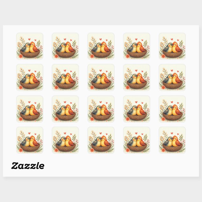 Love Birds Square Sticker (Sheet)