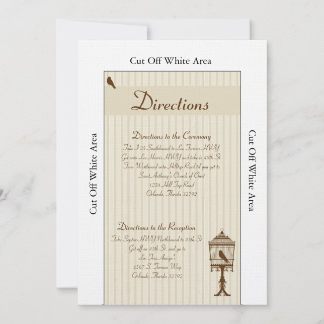 Love Birds Tan/Brown Wedding Directions Card (Front)