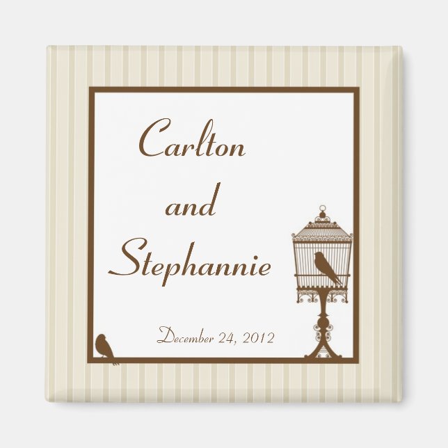 Love Birds Tan/Brown Wedding Magnet (Front)