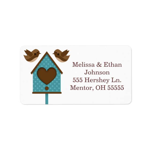 Love Birds Teal Bird House Labels (Front)