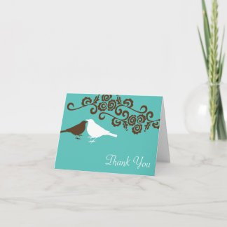 Love birds teal custom photo wedding thank you card