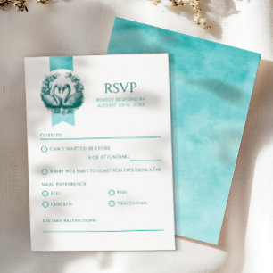 Love Birds Teal Swan Lake Wedding RSVP card