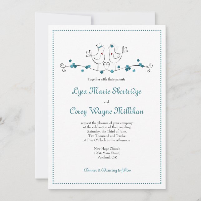 Love Birds - Teal - Wedding Invitation (Front)